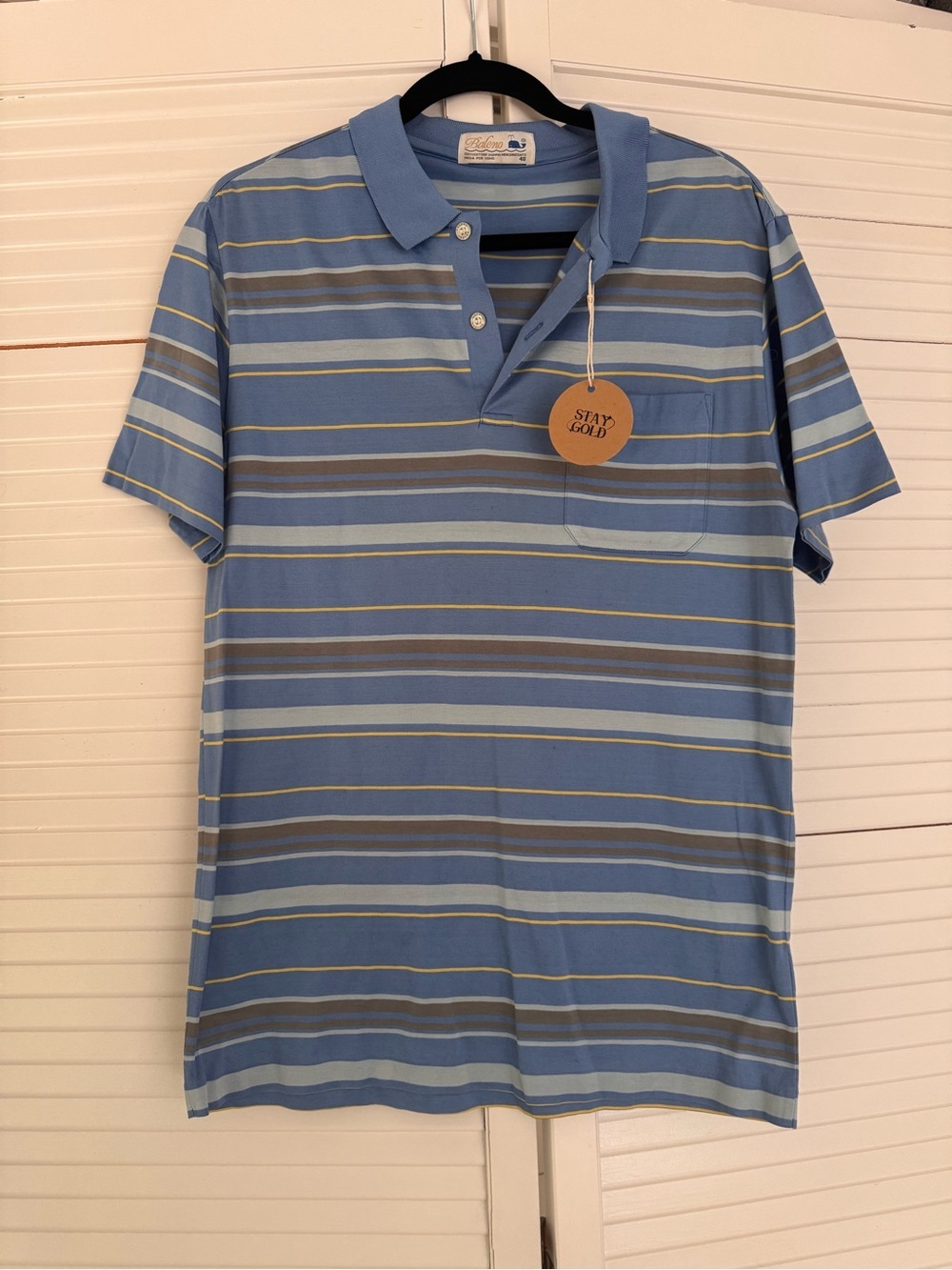 Vintage Baleno Men's Blue Striped Polo Shirt 0022